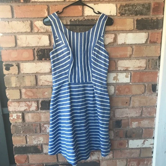 Vineyard Vines Striped Linen Blend Sleeveless Fit & Flare Dress - Picture 8 of 9